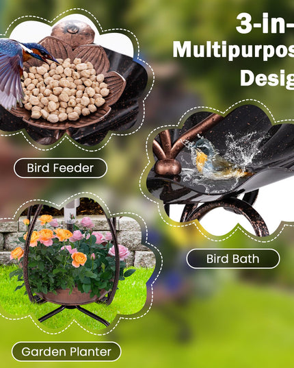 Giantex Bird Bath with Planter - Solar Lighted Bird Bath for Outside with Bird Feeder