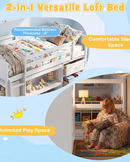 Giantex Loft Bed Twin Size with LED Lights for Boys Girls
