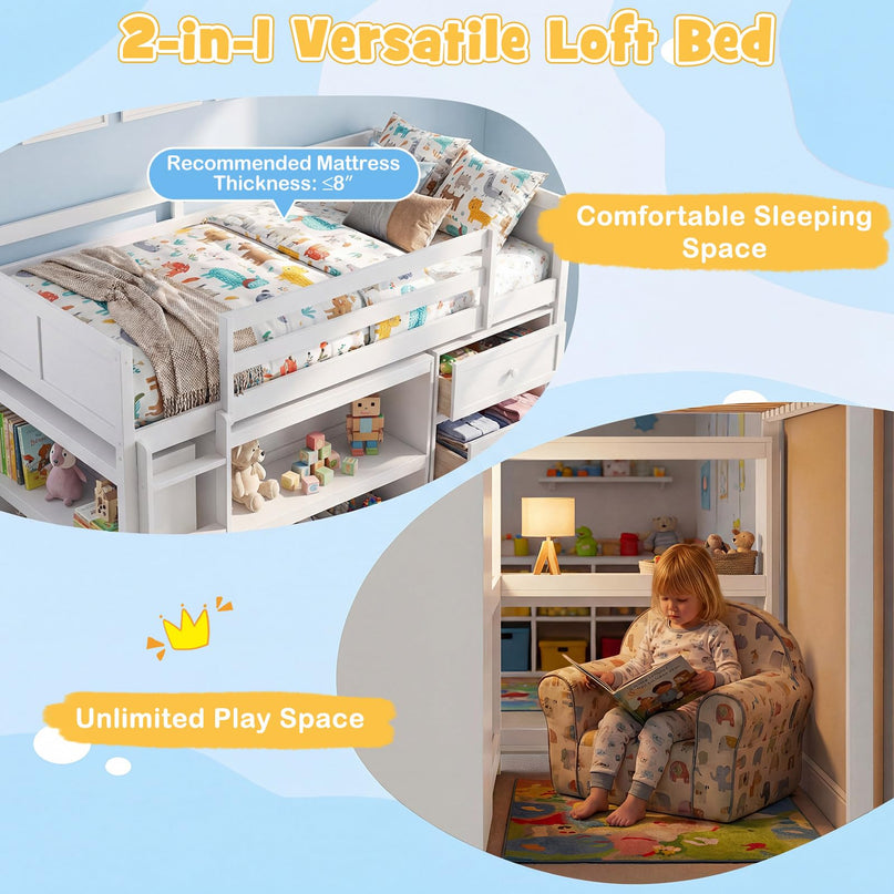 Giantex Loft Bed Twin Size with LED Lights for Boys Girls