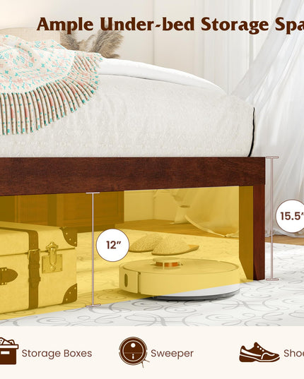 Giantex Mid-Century Modern Solid Wood Platform Bed with Wooden Slats Support & Retro Headboard