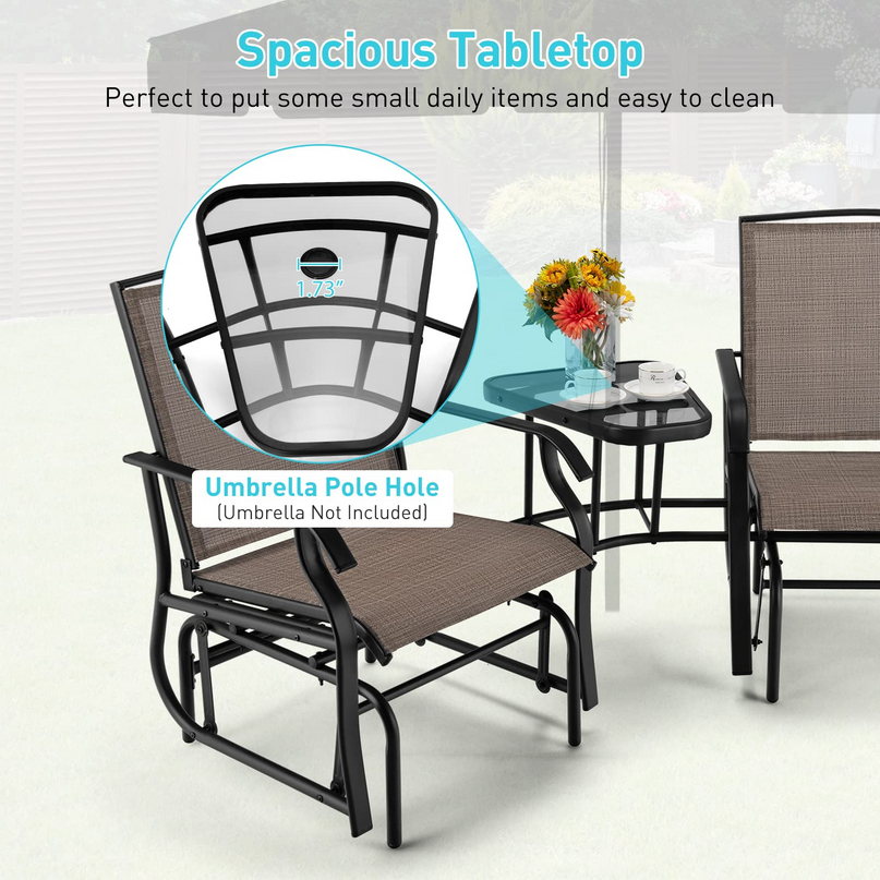 Chaises planeur d'extérieur Giantex avec table et trou pour parasol