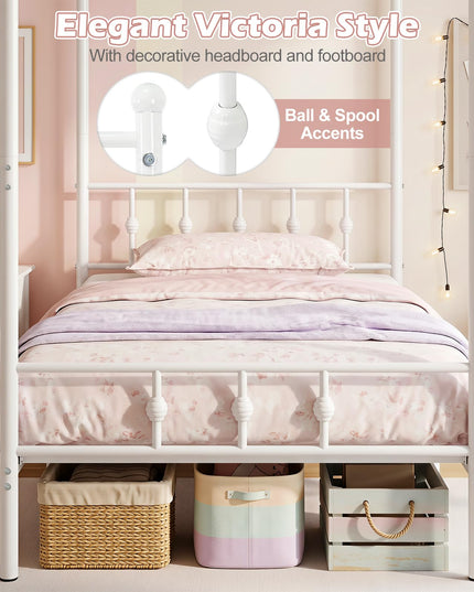 GIANTEX Metal Canopy Bed Frame Twin Size with Headboard and Footboard