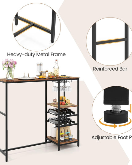 Giantex 48" Bar Table with Storage Shelves for Kitchen Living Room Dinette