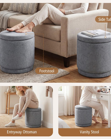 Giantex Round Ottoman with Storage Chenille Fabric Vanity Stool