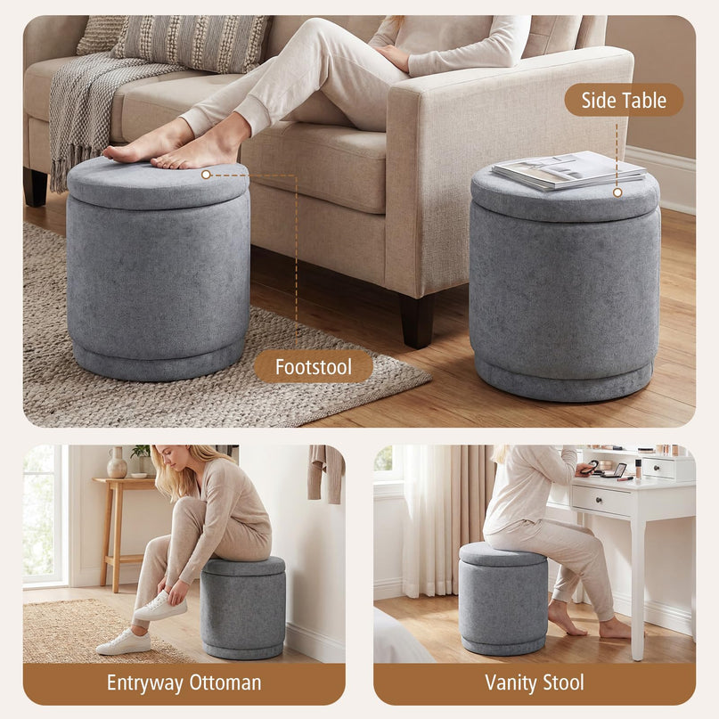 Giantex Round Ottoman with Storage Chenille Fabric Vanity Stool