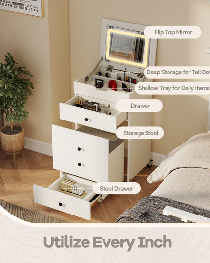 CHARMAID 3-in-1 Vanity Desk with Flip-Top LED Mirror