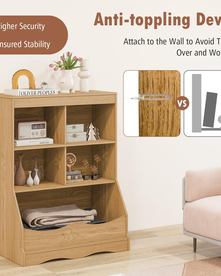 Giantex Storage Cabinet, Small Bookshelf, Short Bookcase with 4 Open Storage Cube & Bottom Compartment