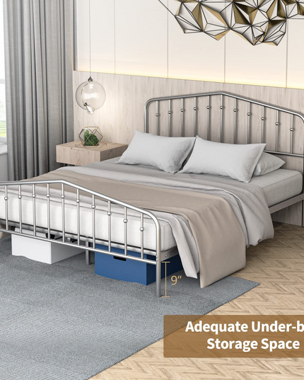 Metal Queen Bed Frame w/ Heavy Duty Steel Slat and 9-Leg Support