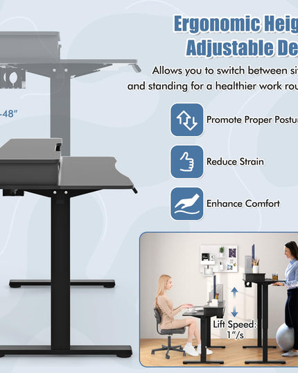 Giantex Electric Standing Desk with 2 Drawers, 48" /55"x 24" Height Adjustable Electric Stand Up Desk with Storage Shelf