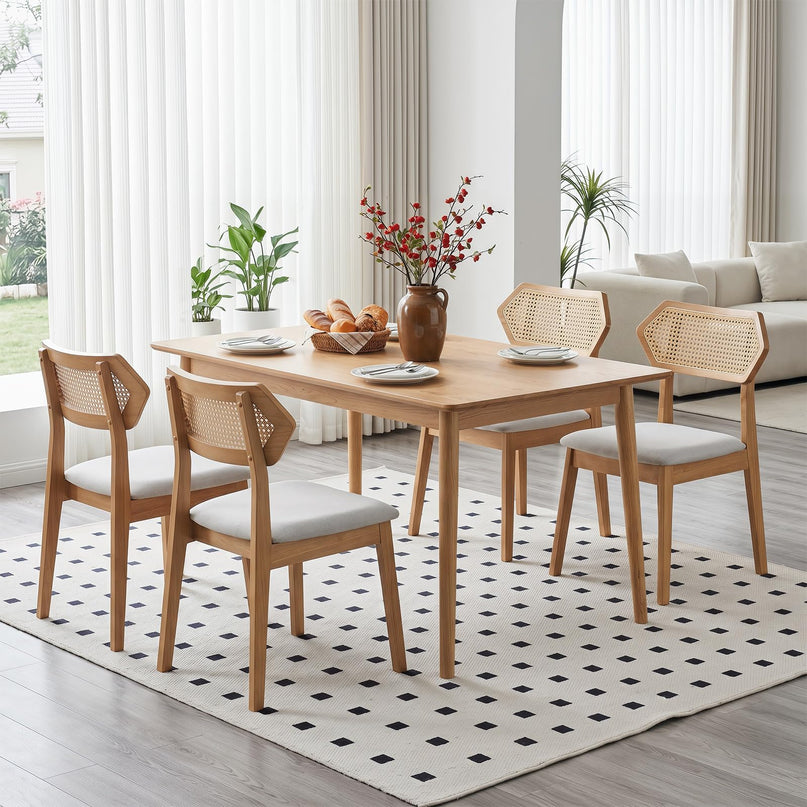 Giantex Wood Rattan Upholstered Dining Chairs Set of 2/4