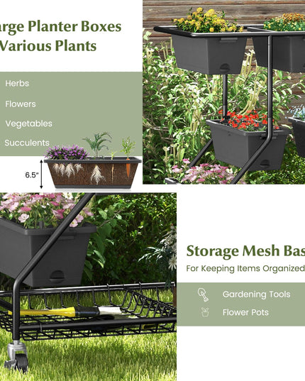 Giantex Rolling Raised Garden Bed w/ 7 Planter Boxes, Storage Baskets, Drainage Holes