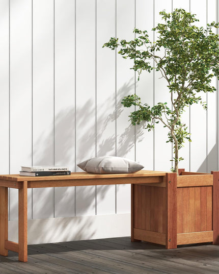 Giantex Outdoor Bench with Raised Garden Bed, Wood Seat with Teak Oil Finish, Planter Box with Open-Ended Base