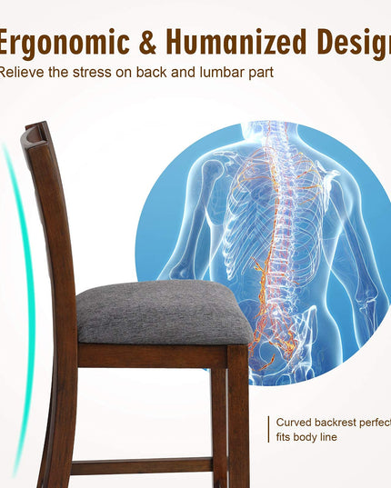 Upholstered Bar Stools with Solid Rubber Wood Frame, Foam-Padded Cushion