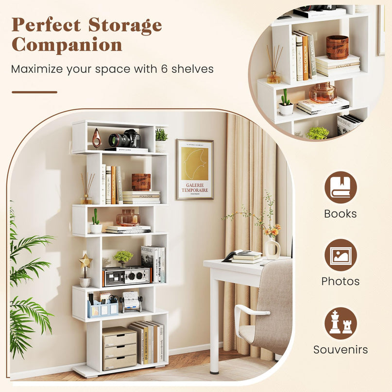Giantex 6 Tier Geometric Bookshelf with 2 Anti Tipping Kits