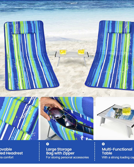 Giantex Beach Chairs for Adults 2 Pack Set with Side Table
