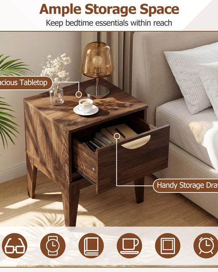 Giantex Night Stand with Storage Mid Century Modern Wood Bedside Table(1/2)