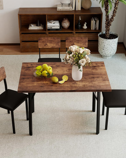 Giantex Industrial Kitchen Table and 4 PU Leather Upholstered Chairs with Metal Leg