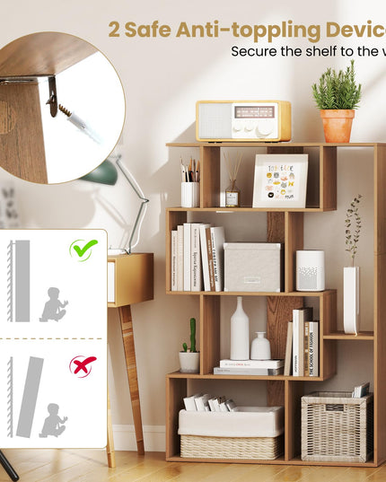 Giantex 6-Cube S-Shaped Bookshelf, 47" Open-Back Geometric Bookcase w/Anti-tip Kits