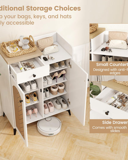 Giantex Shoe Cabinet with Doors, 6-Tier Shoe Organizer Cabinet with Drawer