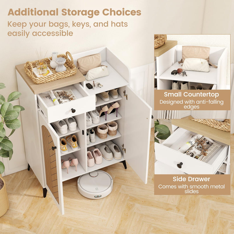 Giantex Shoe Cabinet with Doors, 6-Tier Shoe Organizer Cabinet with Drawer