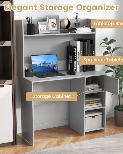 Giantex Computer Desk with Hutch, Home Office Desk with Storage Cabinet & Adjustable Shelf