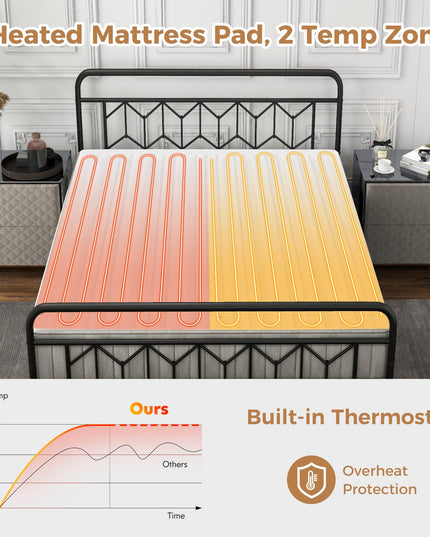 Giantex Heated Mattress Pad, Machine Washable Bed Warmer with Dual Controller