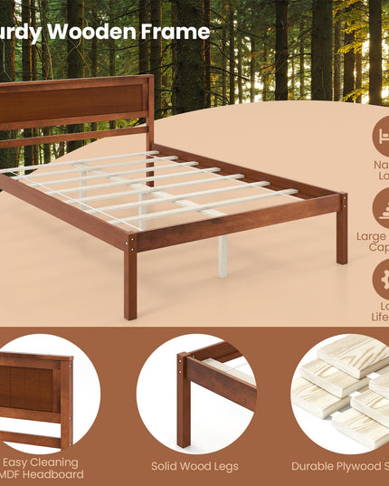Giantex Wood Full Platform Bed with Headboard