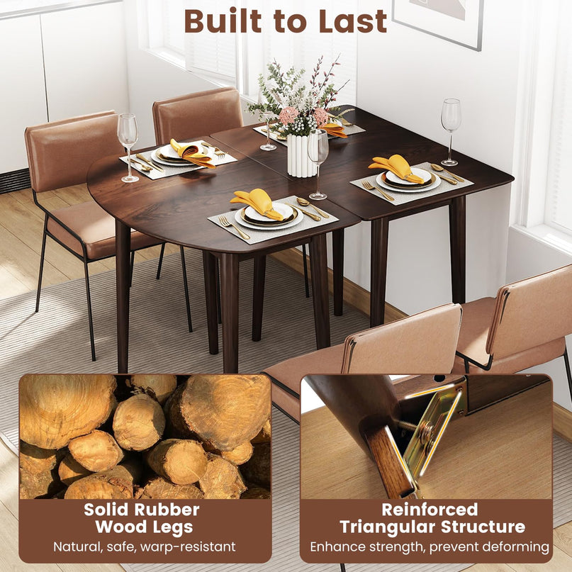 Table de salle à manger extensible Giantex 68" pour 6 à 8 personnes, table de cuisine de style campagnard 68" avec 2 plateaux demi-ronds et 1 plateau rectangulaire