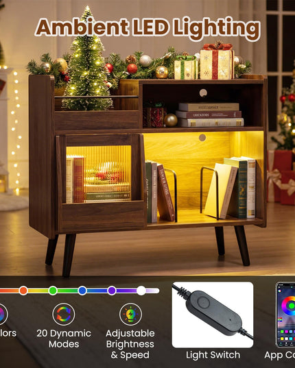 Grand meuble pour tourne-disque Giantex avec lumière LED