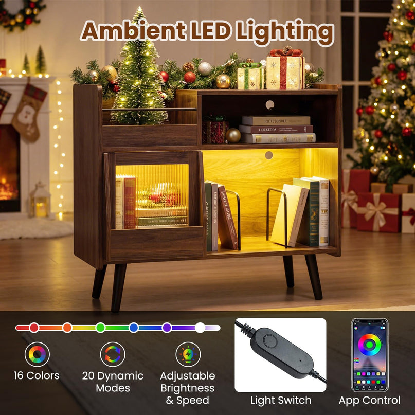 Grand meuble pour tourne-disque Giantex avec lumière LED