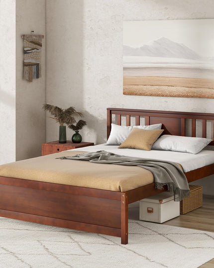 Giantex Solid Wood Platform Bed Frame, Mid Century Full Bed Frame with Headboard