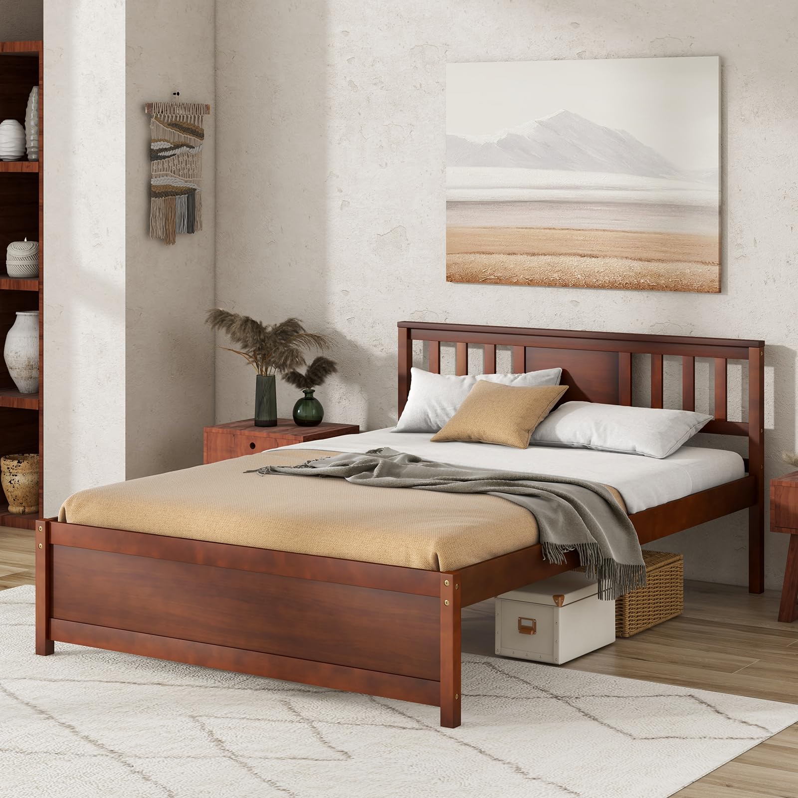 Giantex Queen/Full/Twin Size Solid Wood Platform Bed Frame, Mid Centur ...