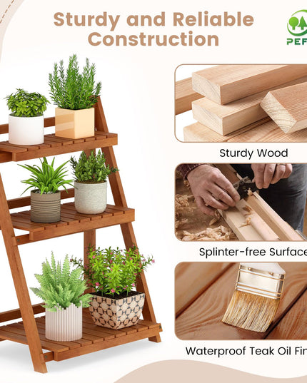 Giantex Foldable Ladder Plant Shelf for Garden Patio Balcony