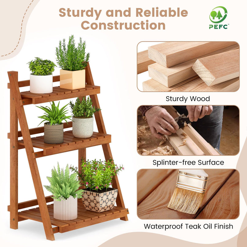 Giantex Foldable Ladder Plant Shelf for Garden Patio Balcony