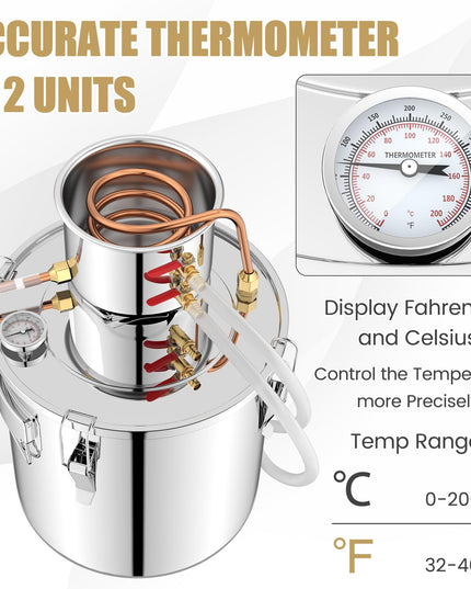 Giantex 5 or 10 Gal Alcohol Still,2 Pots Stainless Steel Alcohol Still, Multi-purpose Home Brewing Kit for DIY Whiskey, Brandy, Beer, Silver