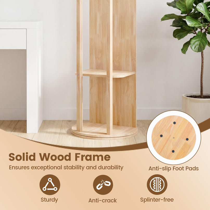 Giantex 66" x 19" Wood Floor Standing Mirror with 2 Clothes Rods