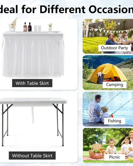 Giantex 4Ft Folding Ice Cooler Table with Drain - No Assembly Ice Bin Table with Edge and Removable Matching Skit