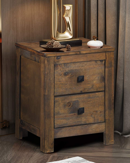 Giantex Nightstand with 2 Sliding Drawers, Full Assembled Rustic Multipurpose Storage Beside Table for Bedroom