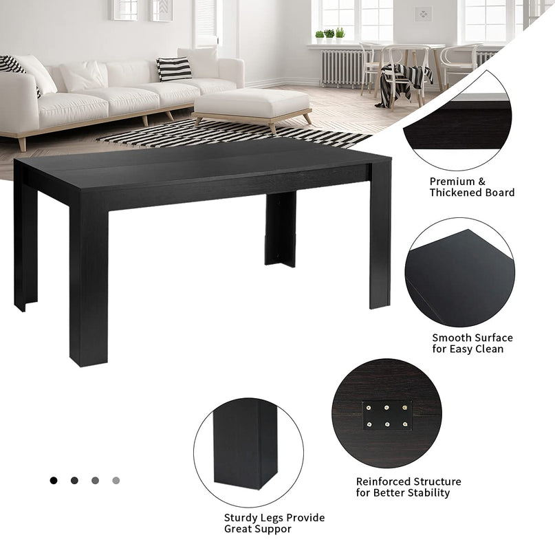 Giantex Wood Rectangular Table with 8 Upholstered Chairs Set Black Dining Room Table Set