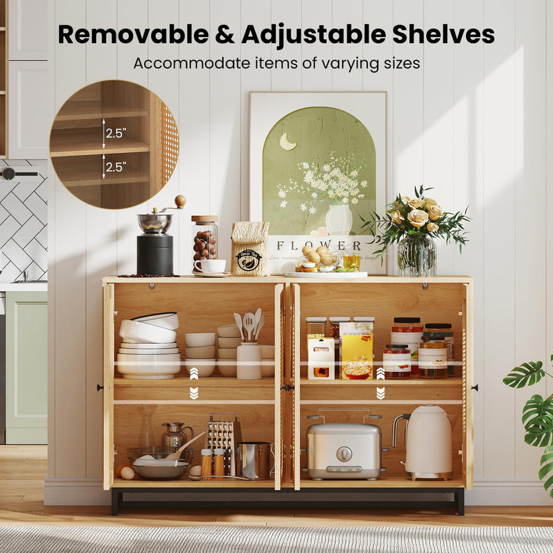 Giantex Large PE Rattan Storage Cabinet with 4 Doors and Adjustable Shelves