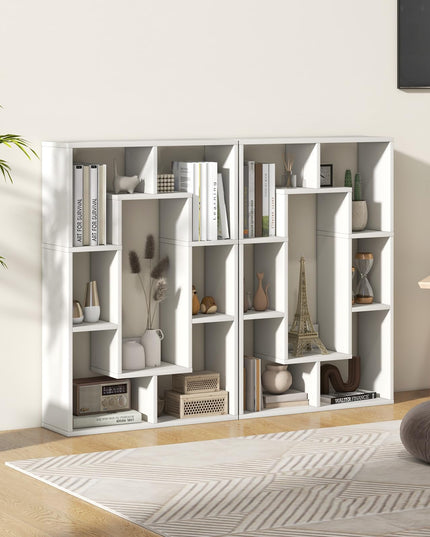 Giantex 7-Cube Bookcase White, Modern Freestanding Wooden Rectangular Bookshelf with Anti-Tipping Kits
