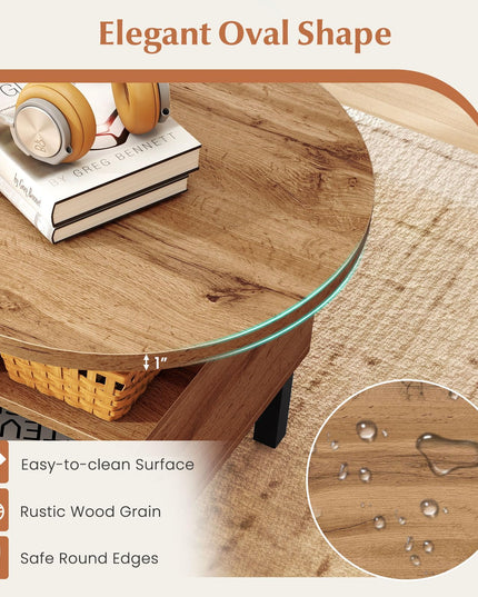 Giantex 47" Oval Coffee Table with Storage Compartments Drawer & 5 Support Legs