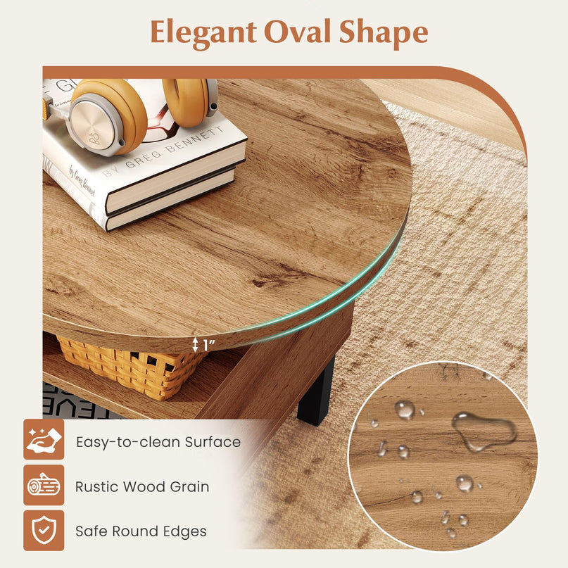 Giantex 47" Oval Coffee Table with Storage Compartments Drawer & 5 Support Legs