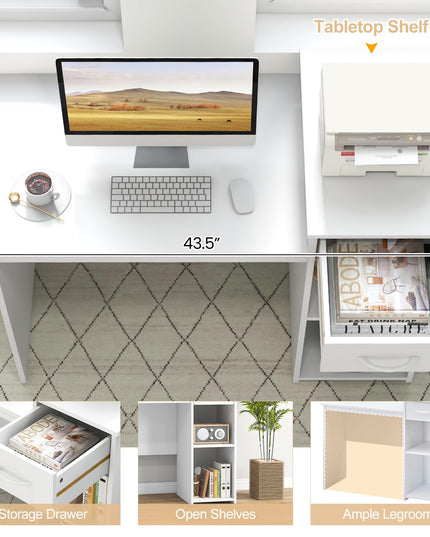 Giantex Computer Desk with Storage, Modern PC Laptop Table with Printer Shelf