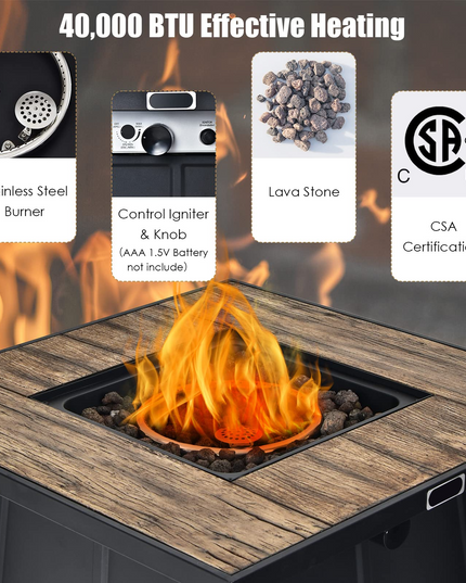 Fire Pits for Outside Outdoor Propane Fire Pit Table, 28" Patio Gas Fireplace W/ Lid & Lava Rocks