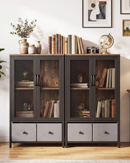Giantex Industrial Coffee Bar Cabinet with Adjustable Shelves & 2 Removable Cloth Drawers