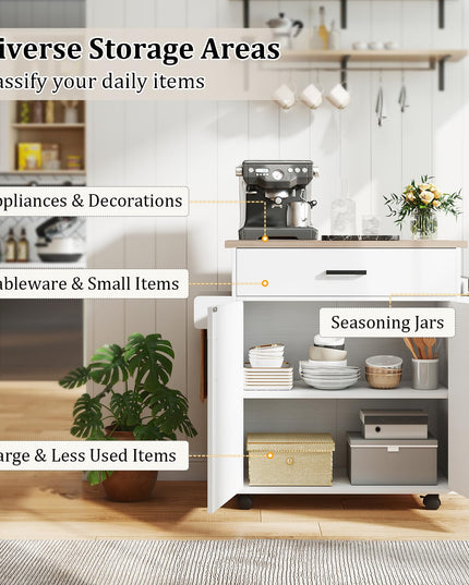 Giantex 41.5" W Rolling Kitchen Island with Storage