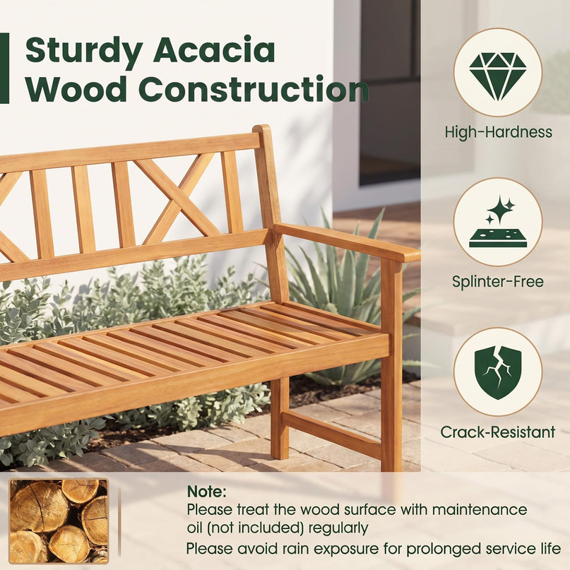 GIANTEX 2-Person Outdoor Acacia Wood Loveseat Bench