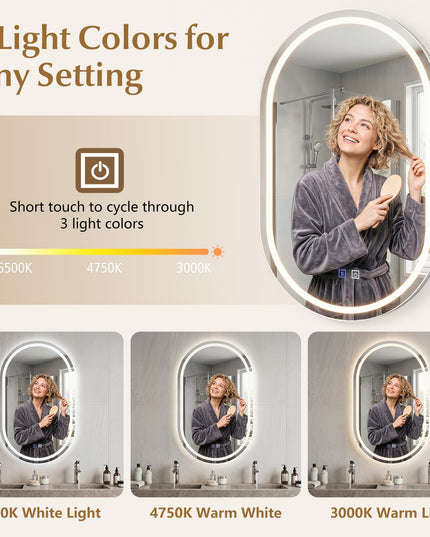 GIANTEX 20" x 32" Capsule Bathroom Mirror with Front-Lit & Backlit