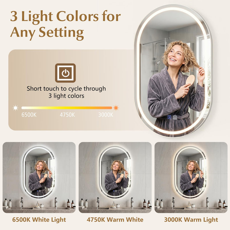 GIANTEX 20" x 32" Capsule Bathroom Mirror with Front-Lit & Backlit